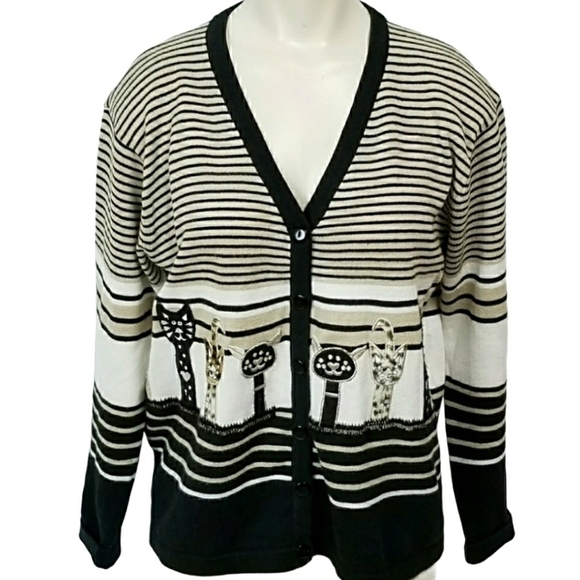 VINTAGE knit Kitten / cat lady Cardigan sweater - Picture 1 of 8